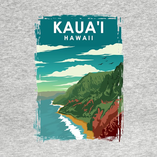 Kauai Hawaii Vintage Minimal Retro Travel Poster by jornvanhezik